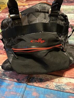 Oakley Black Duffel-Style Shoulder Bag with Red Trim